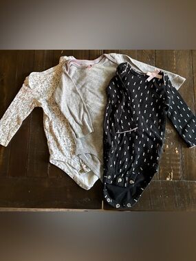 Carter's Baby Long Sleeve Onesies - Black, Gray, White with Pink Accents